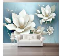 Papier Peint Usine Panoramique 3D - Fleurs Et Feuilles De Magnolia Bleu Papier Peint Murale Salon Chambre À Coucher Maison Décoration Intérieure Mural Photo Pour Salon, Chambre 300 X 210 Cm