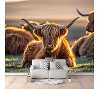 Papier Peint Vache Des Highlands 300x256 cm Papier Peint Panoramique Effet 3D, Peinture Murale intissé Grande Nature Paysage, pour Moderne Salon Chambre TV Fond