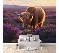 Papier Peint Vache Des Highlands 500x280 cm Papier Peint Panoramique Effet 3D, Peinture Murale intissé Grande Paysage D'Automne, pour Moderne Salon Chambre TV Fond