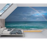 Papier Peint Vagues déferlantes, Papier Peint Panoramique Plage Autocollant, Grand Poster Mural Décoration pour Salon, Chambre, 350x256cm - Décor tropical M25