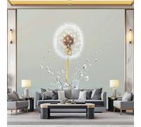 Papier Peint Vent Naturel, Papier Peint Panoramique Plantes Gouttelettes D'Eau Pissenlits 200 X 140 Cm 3D Fresque Intissé Gris Poster Geant Mural Pour Chambre D'Enfants Restaurant Décoration Murale