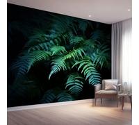 Papier Peint Vert - 400 x 280 cm Papier Peint Intissé Adhésif, Nature Fougère Feuilles thème Panoramique Déco Mural Tableaux Muraux - pour Salon Chambre D'Enfant Tapisserie Photo