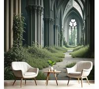 Papier Peint Vert Panoramique Réalisme Architecture, Non-Tissé Église Verdure Poster Tableaux Muraux Tapisserie Photo, pour salon Chambre Intérieure Murale décoration 200 x 140 cm