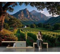 Papier Peint Vignoble Vert 450 X 315 Cm Papier Peint Panoramique Effet 3D, Peinture Murale Poster Intissé Style Photographique Réaliste, Pour Chambre Salon Tv Fond