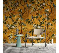 Papier peint vintage à motif floral doré avec oiseaux, papillons et branches d'arbres 45*100,45*300,45*500,45*200PlantesPolychlorures de vinyle
