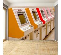 Papier peint vintage avec machines d'arcade dans une rangée - Papier peint mural de taille personnalisée (sans PVC) - Papier peint autocollant amovible pour chambre à coucher, salle de jeux