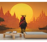 Papier peint vintage Chevaliers et montures murales Fantasy City Western Sunset papier peint personnalisé chambre à coucher pour salon, chambre à coucher, chambre d'enfant, poster 500 x 300 cm