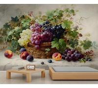 Papier peint vintage fruits raisin, pêche, prune, papier peint peinture à l'huile classique pour chambre d'enfant, salon, peintures murales 350 x 256 cm