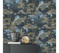 Papier Peint Vinyle Golden Grove Elle Decoration Arbres Bleu Marine Or 10448-08