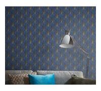 Papier peint vinyle intissé art déco bleu et or L.1005 x l.53cm, Erismann Avantgarde