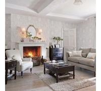 Papier peint vinyle intissé bouquet de roses beige, argent L.1000 x l.52 cm Laura Ashley Josette