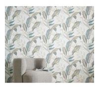 Papier peint vinyle intissé feuilles beige, vert kaki L.1005 x l.53cm, Erismann Autumn