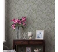 Papier peint vinyle intissé fleuri vert L.1000 x l.52 cm Laura Ashley Parterre