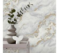 Papier Peint Vinyle Marbré Gris Doux / Or Mystic Spell 10447-31 Elle Decoration