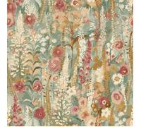 Papier peint vinyle texturé motif forêt florale Delphinium Vert Sauge / Rose Grandeco A74603