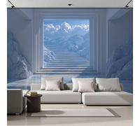 Papier Peint Vision spatiale Escalier vers le ciel, Blanc et bleu 3D Panoramique Papiers Peint, Papier Mural Decoratif Pour Salon Chambre TV mur salon Murales, Moderne Décoration Murale 200x140cm