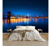 Papier Peint Vue Nocturne De La Ville De New York200 x 140 cm Décoration Papier Peint Moderne Bleu Marine Murale facile à nettoyer, idéale pour chambre et salon, avec un design unique et moderne