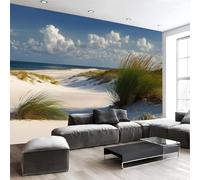 Papier Peint Vue Tranquille Sur La Plage 396 X 280 Cm Papier Peint Panoramique Effet 3D, Peinture Murale Poster Intissé Dunes Sable Blanc Et Empreintes D'Algues, Pour Chambre Salon Tv Fond