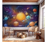 Papier Peint Vulgarisation Scientifique Par Dessin Animé Du Système Solaire, 250x175cm, | Papier Peint Panoramique Les Huit Planètes Le Soleil, Decoration Salon Chambre Murale Poster Tableaux Muraux