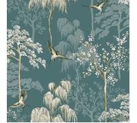 Papier peint - World of Wallpaper - 946101 - Jardin japonais - Bleu sarcelle - Floral et végétal
