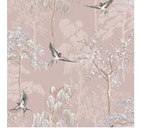 Papier peint - World of Wallpaper - E100335AH - Jardin japonais - Rose blush - 10 m x 53 cm