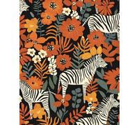 Papier peint zèbre à décoller et à coller - 44,5 x 998,2 cm - Papier peint vintage bohème animal - Papier peint floral coloré orange - En vinyle imperméable - Amovible - Convient aux locataires