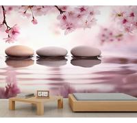 Papier peint Zen - Fleurs de cerisier roses - Papier peint pour salon, paysage - 390 x 260 cm - Ne se décolle pas et ne colle pas
