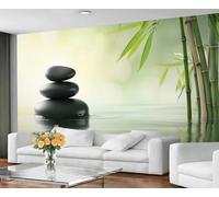 Papier peint zen pour salon - Papier peint à décoller et à coller, papier peint asiatique traditionnel pour chambre à coucher, grande décoration murale et décoration d'intérieur verte orientale