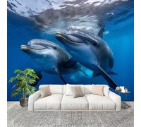 Papier Peints Geant Panoramique, Animaux OcéAn Dauphins Personnalisé 3D, Pour Salon Chambre D'Enfant Murale Papier Peint Bleu Maison Décoration Intérieure 300x210 cm