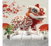 Papier Peints Geant Panoramique, Danse Du Lion Traditionnelle Chinoise Personnalisé 3D, Pour Salon Chambre D'Enfant Murale Papier Peint Rouge Maison Décoration Intérieure 250x175 cm
