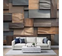 Papier Peints Panoramique 300 x 210 cm, Poster Geant Mural Effet 3D, Design Planches de bois 3D campagne Pour Salon Chambre D'Enfant Décoration Murale Style industriel brun chocolat gris anthracite