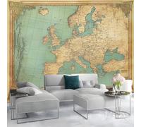 Papier Peints Panoramique Carte Du Monde RéTro Europe Poster Mural Intissé 3D, Beige Muraux Pour Salon Chambre Chambre D'Enfant Décoration Murale 300x210cm