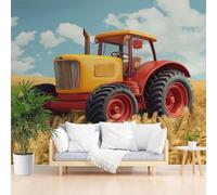 Papier Peints Panoramique Champs de Blé Ruraux de Récolte Poster Mural xxl Personnalisé 3D, Moderne Tracteur et Voiture Papier Peint Chambre Chambre D'Enfant Décoration Murale 150x105cm(L x H)