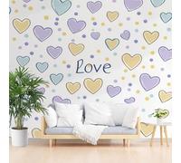 Papier Peints Panoramique Cœur Geometrique Peint Poster Mural xxl Personnalisé 3D, Moderne Cœurs D'Amour Coloré Papier Peint Chambre Chambre D'Enfant Décoration Murale 365x254cm(L x H)