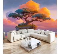 Papier Peints Panoramique Dessin Animé Ciel Île Arbres, Poster Mural Personnalisé 3D, Jaune Papier peint photo en non-tissé Salon Chambre D'Enfant Décoration Murale 400 x 280 cm