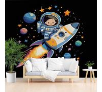 Papier Peints Panoramique Fusée Astronaute Mignonne Poster Mural xxl Personnalisé 3D, Moderne Planète de L'Univers Galactique Papier Peint Chambre Chambre D'Enfant Décoration Murale 365x254cm(L x H)