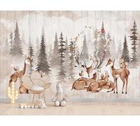 Papier Peints Panoramique Jungle Du Cerf Sika, Poster Geant Mural Personnalisé 3D, Thème forêt Et Animaux Pour Salon Chambre D'Enfant Décoration Murale, Paysage Naturel Moderne Murales (400x280 cm)