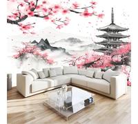 Papier Peints Panoramique Loft Japonais Sakura Poster Mural Intissé 3D, Multicolore Muraux Pour Salon Chambre Chambre D'Enfant Décoration Murale 300x210cm