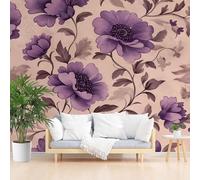 Papier Peints Panoramique Plante Vintage Hibiscus Poster Mural xxl Personnalisé 3D, Moderne Plantes et Fleurs Violettes Papier Peint Chambre Chambre D'Enfant Décoration Murale 250x175cm(L x H)