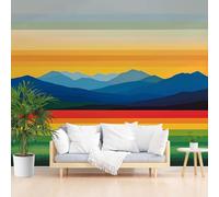 Papier Peints Panoramique Rayures Geometrique Abstrait Poster Mural xxl 3D, Paysage de Coucher de Soleil sur une Colline Papier Peint Chambre Chambre D'Enfant Décoration Murale 150x105cm(L x H)