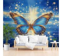Papier Peints Panoramique Reflet de Lac Bleu Poster Mural xxl Personnalisé 3D, Moderne Papillons Animaux Fluorescents Papier Peint Chambre Chambre D'Enfant Décoration Murale 365x254cm(L x H)