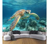 Papier Peints Panoramique Tortue De Mer Récif De Corail , Poster Geant Mural Personnalisé 3D, Thème Sous-Marin Pour Salon Chambre D'Enfant Décoration Murale, Moderne Murales (250X175Cm (L×H) )