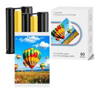 Papier Photo 10x15cm pour Liene Amber M100/M200/M110/M210 pour Liene DHP512/DHP513D/HP514/DHP515| 80 Papiers et 2 Cartouches | pour Sublimation Thermique,Imperméable/Antioxydante/Couleur inaltérable