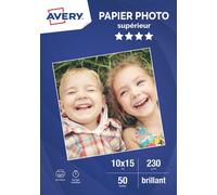 Avery – Papier photo A6 230 g/m² Brillant – 50 feuilles 10 x 15, Jet d'encre, séchage instantané, FSC
