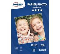 AVERY - 50 feuilles de papier photo 230g/m² brillant qualité supérieure. Format 10x15cm. Impression jet d'encre.