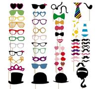 Papier Photo Booth Props, 58 Pcs Kit Photobooth Anniversaire, Moustache Mask Arc Lips Hat, photomaton Deguisement pour Mariage fête d'anniversaire noël Halloween an et d'autres Occasions différentes