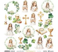 Papier pour scrapbooking 30x30 - ScrapAndMe - Première Communion fille 5 - feuille découpée
