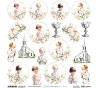 Papier pour scrapbooking 30x30 - ScrapAndMe - Première communion garçon 4 - feuille découpée
