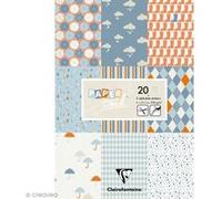 Clairefontaine 95240C - Bloc de 20 Feuilles à Motifs en Papier Cartonné 200g + Stickers Alphabet + Étiquettes à découper - Format A4 (21x29,7cm) - Papier Scrapbooking Loisirs Créatifs - Pluie