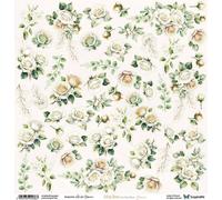Papier scrapbooking 30x30 - ScrapAndMe - Roses blanches - Fleurs - feuille à découper